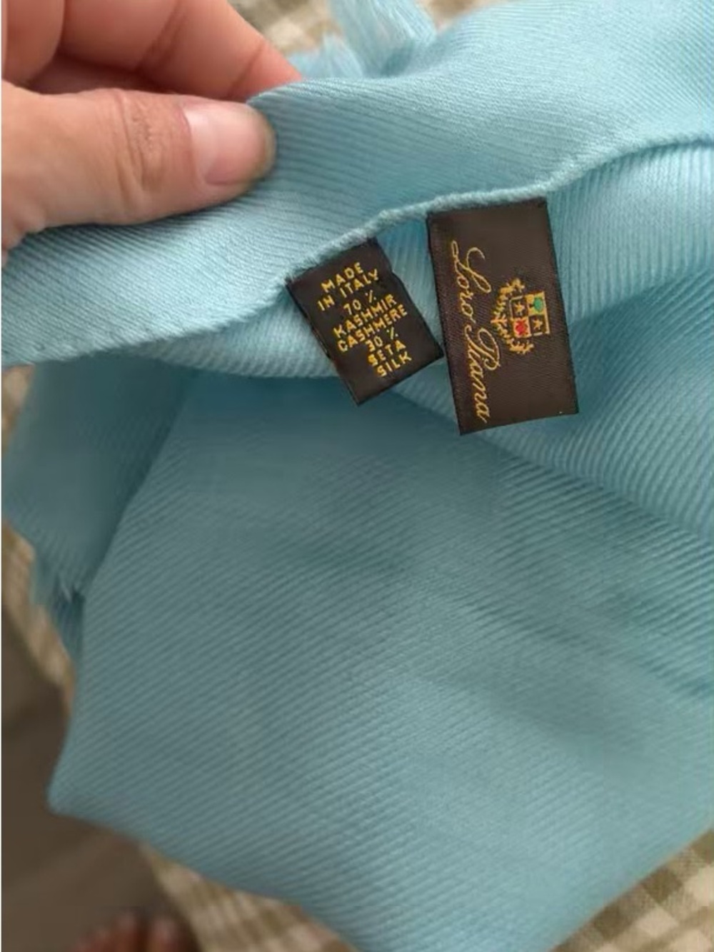 Loro Piana Light Blue Cashmere-Silk Scarf with Fringe - Picture 2 of 5